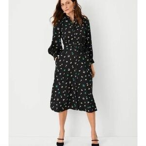 Ann Taylor Black Floral Long Sleeve Dress